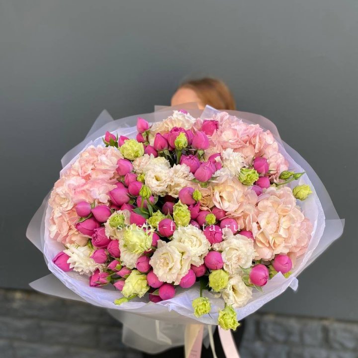  Букет  гортензий и Мисти в Иркутске