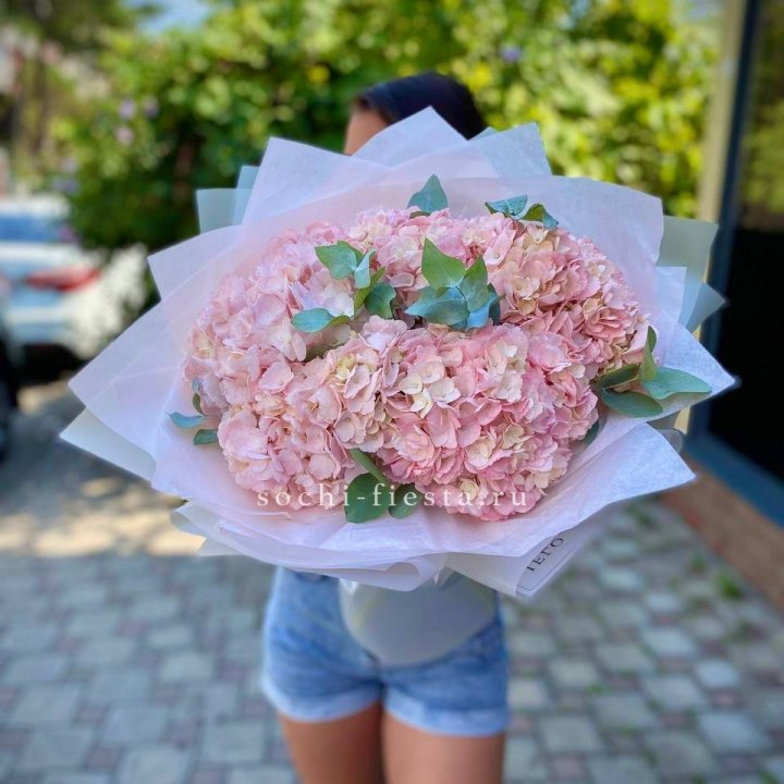 5 розовых гортензий  в Иркутске