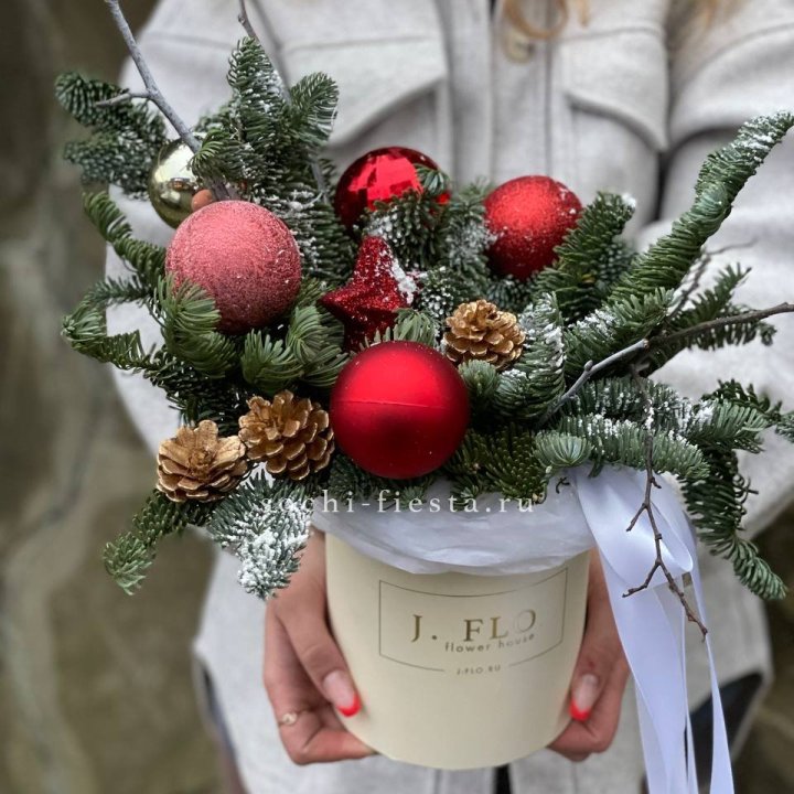 Новогодняя композиция в коробке ред в Иркутске