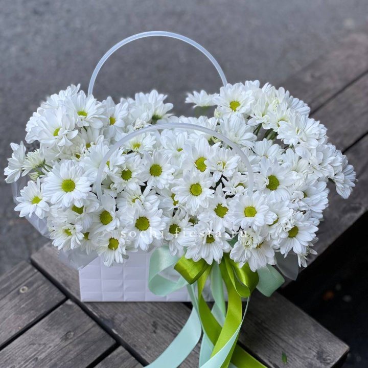 Сумка с хризантемами ромашками в Иркутске