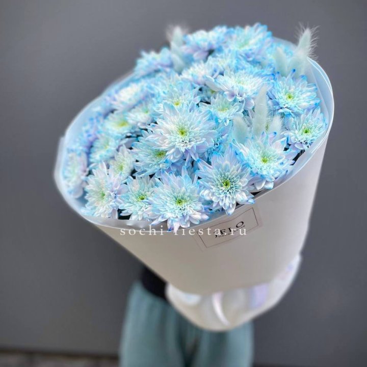  Букет нежно-голубых хризантем  в Иркутске
