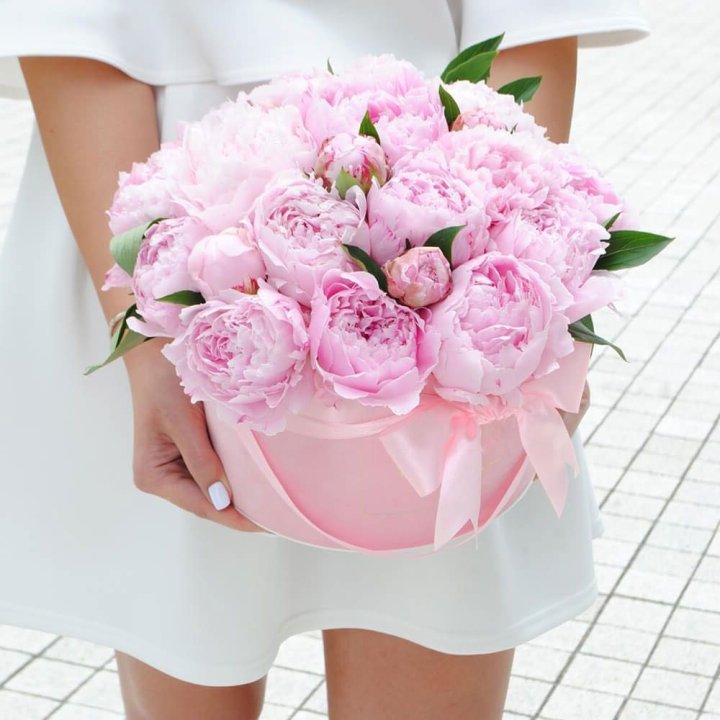 Пионы в шляпной коробке в Иркутске