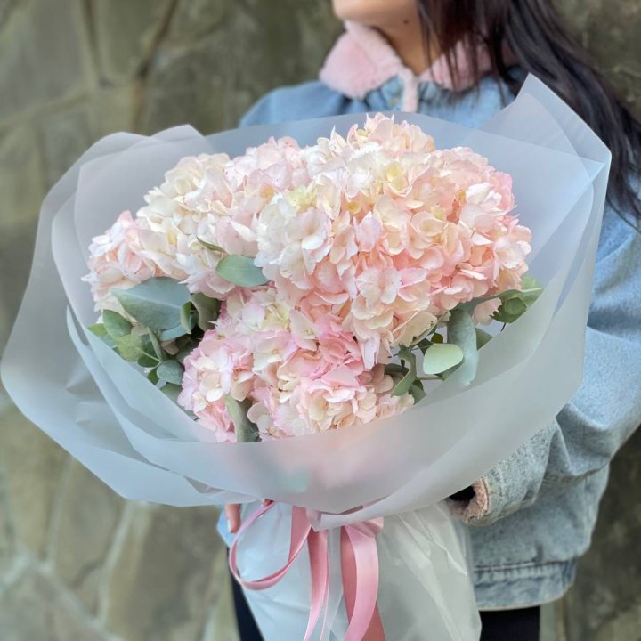 5 розовых гортензий в Иркутске