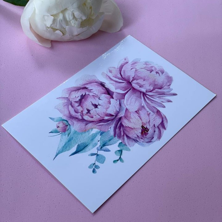 Открытка к букету "Пионы" в Иркутске