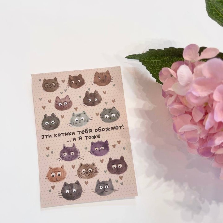Открытка к букету "Котики" в Иркутске