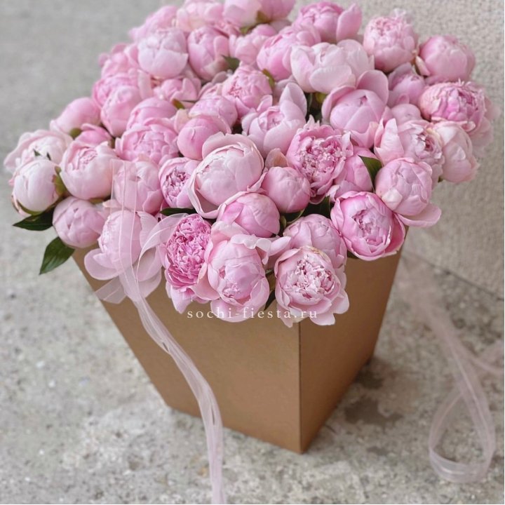 49 пионов в крафт коробке в Иркутске