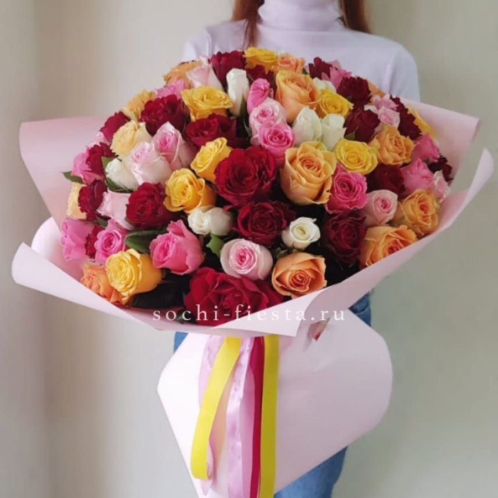 101 роза Кенийский микс "Нежность" в Иркутске